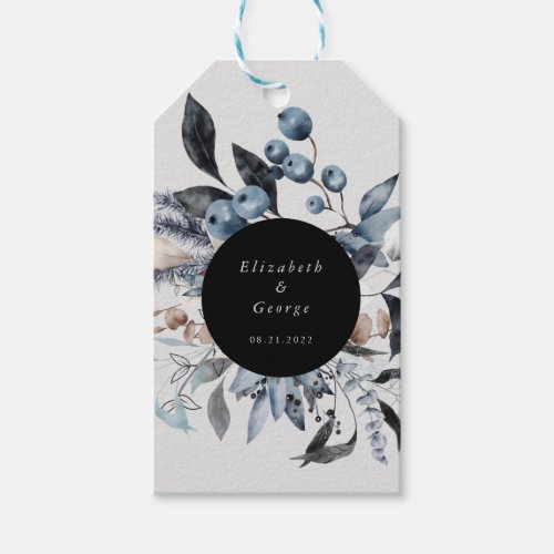 frosty dusty blue winter floral monogram gift tags