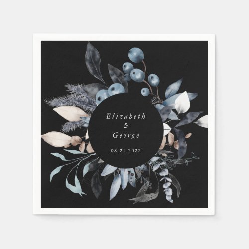 frosty dusty blue winter floral monogram wedding n napkins