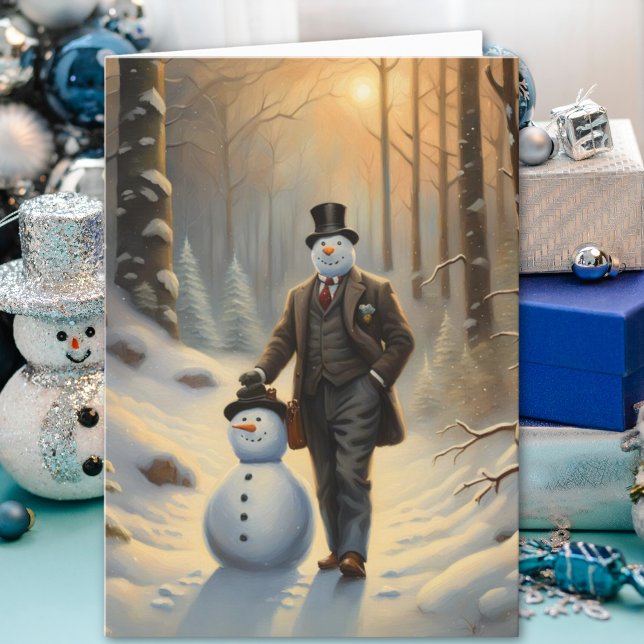 Frosty Elegance Professional Snowman Holiday Card (A holiday card with timeless elegance—because even snowmen can dress for success)