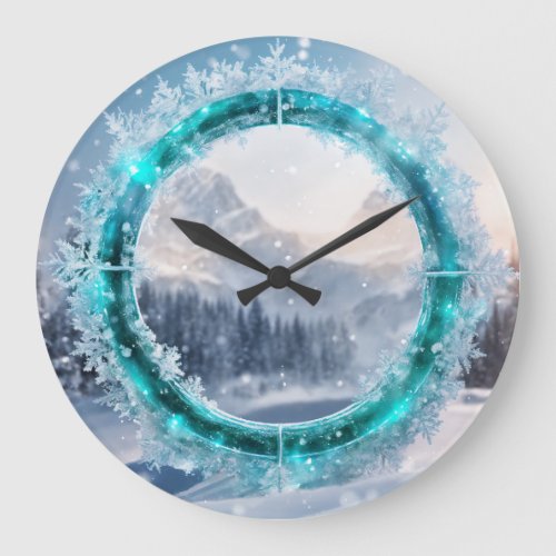Frosty Elegance Snowfall Nature Theme Rounded Wa Large Clock