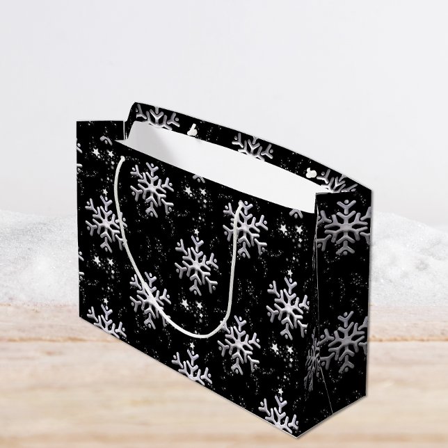 Frosty Elegance Snowflake Splendor Black Christmas Large Gift Bag (Creator Uploaded)