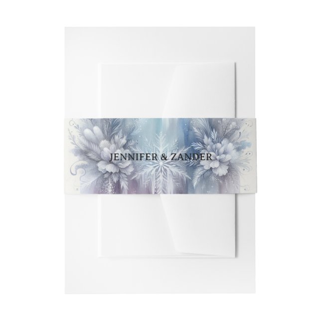 Frosty Elegance Wedding Modern Watercolor Icy  Invitation Belly Band (Front Example)