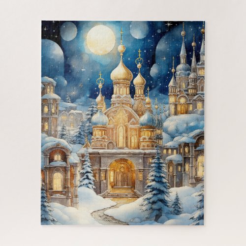 Frosty Elegance Winter Churchscape Jigsaw Puzzle