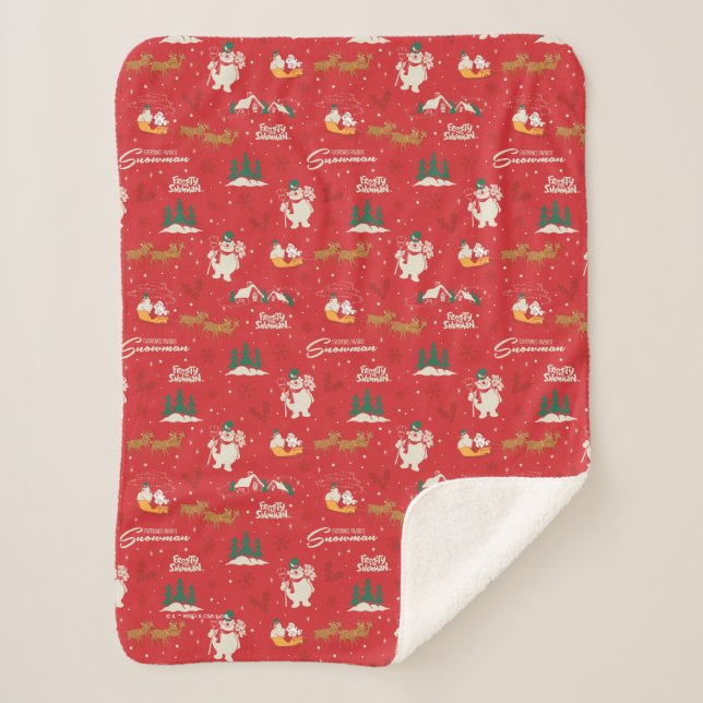 Frosty - Everyone's Favorite Snowman Pattern Sherpa Blanket (Front)