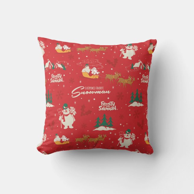 Frosty - Everyone's Favorite Snowman Pattern Throw Pillow (Front)