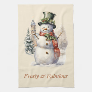 Frosty & Fabulous Cute Snowman Christmas Kitchen Towel
