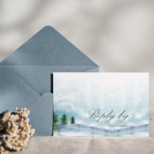 Frosty Fairytale Snowy Snowflakes Winter Wedding RSVP Card