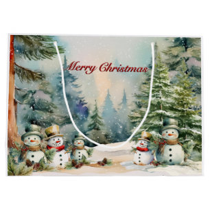 Frosty Forest Memories: Snowman & Pine Trees Large Large Gift Bag