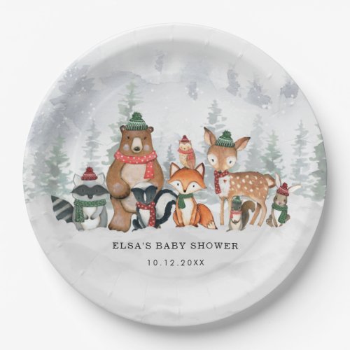 Frosty Forest Winter Woodland Baby Animals Holiday Paper Plates