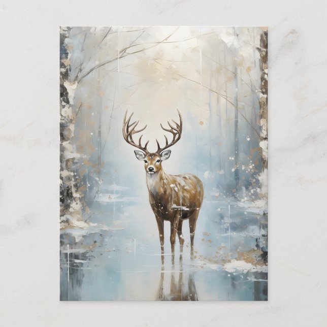 Frosty Forest Woodland Deer Announcement Postcard (Front)