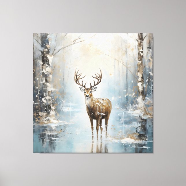 Frosty Forest Woodland Deer Canvas Print (Front)
