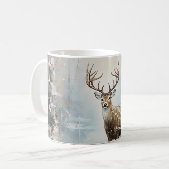 Frosty Forest Woodland Deer Coffee Mug (Front Left)
