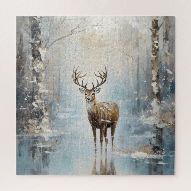 Frosty Forest Woodland Deer Jigsaw Puzzle (Vertical)