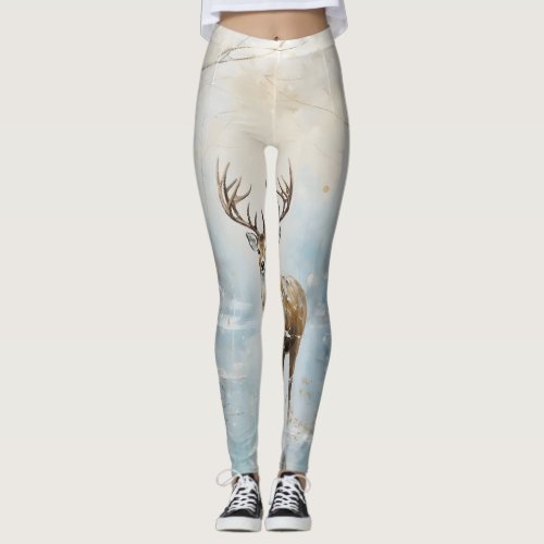 Frosty Forest Woodland Deer Leggings