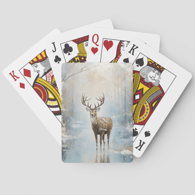 Frosty Forest Woodland Deer Poker Cards (Back)