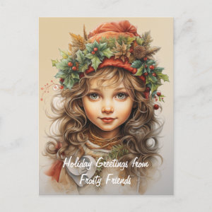 Frosty Friends Greeting Custom Cute Winter Girl Postcard