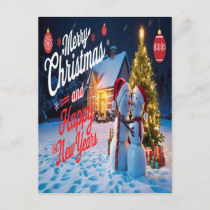 Frosty Friends: Snowman and Christmas Tree Dance  Postcard