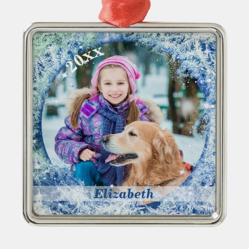 Frosty Frozen Photo Frame Personalized Metal Ornament