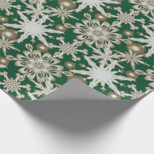 Frosty Gold Trimmed Snowflakes Wrapping Paper