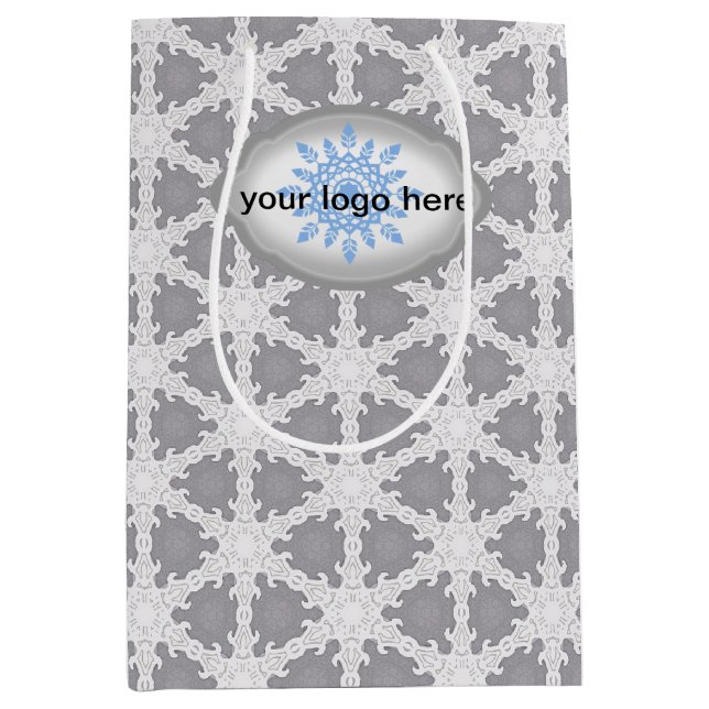 Frosty Gray White Grid Medium Gift Bag (Front)