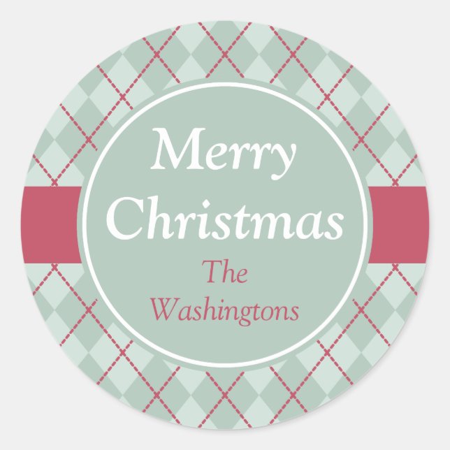 Frosty Green Argyle Christmas Stickers (Front)