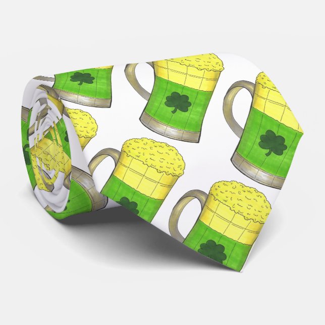 Frosty Green Beer Drinking St. Patrick's Day Neck Tie (Rolled)