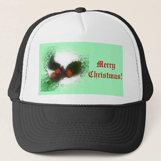 Frosty Green Holly Trucker Hat (Front)