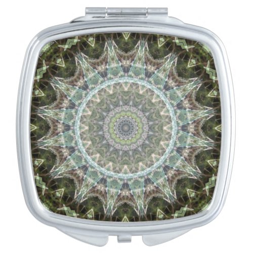 Frosty Green Leaf Mandala Art Makeup Mirror