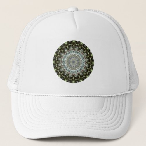 Frosty Green Leaf Mandala Trucker Hat