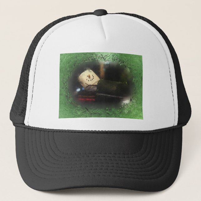 Frosty Green S'mores Snowman Trucker Hat (Front)