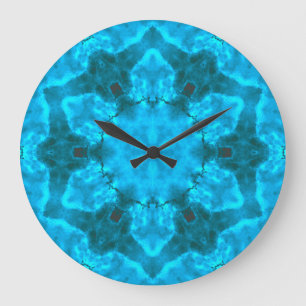 Frosty Ice Blue Snowflake Kaleidoscope No Numbers Large Clock