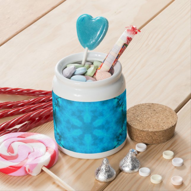 Frosty Ice Blue Snowflake Kaleidoscope Pattern Candy Jar (In Situ)