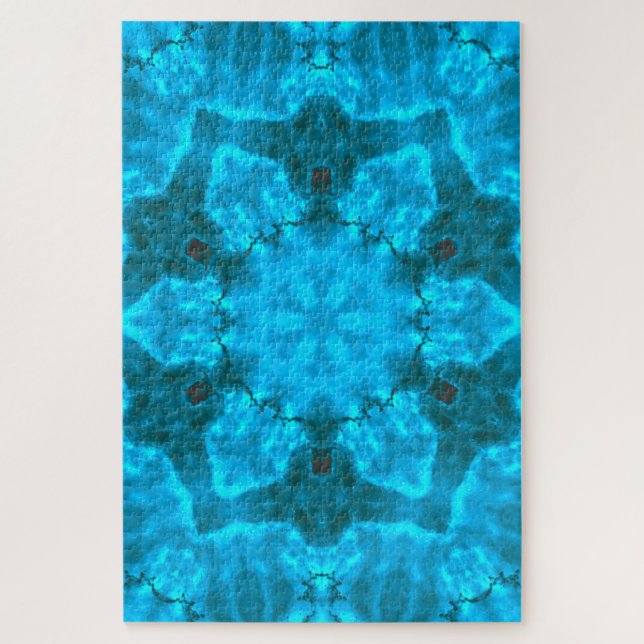 Frosty Ice Blue Snowflake Kaleidoscope Pattern Jigsaw Puzzle (Vertical)