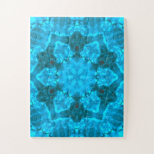 Frosty Ice Blue Snowflake Kaleidoscope Pattern Jigsaw Puzzle (Vertical)