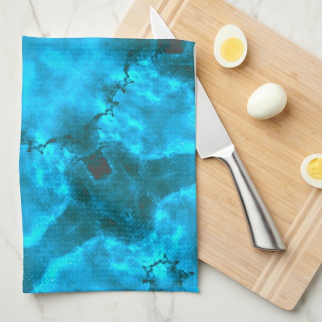 Frosty Ice Blue Snowflake Kaleidoscope Pattern Kitchen Towel (Quarter Fold)