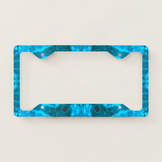 Frosty Ice Blue Snowflake Kaleidoscope Pattern License Plate Frame (Front)