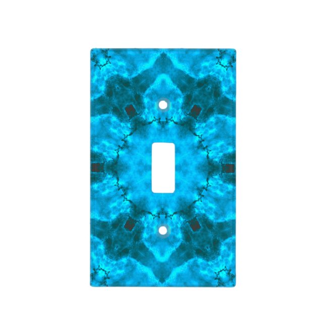 Frosty Ice Blue Snowflake Kaleidoscope Pattern Light Switch Cover (Front)