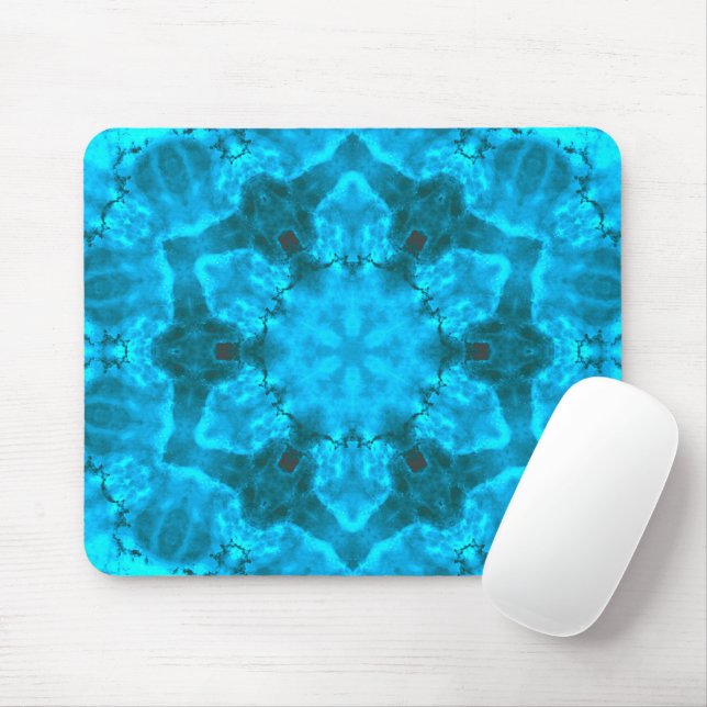 Frosty Ice Blue Snowflake Kaleidoscope Pattern Mouse Pad (With Mouse)