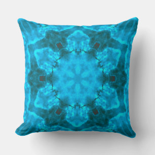 Frosty Ice Blue Snowflake Kaleidoscope Pattern Throw Pillow