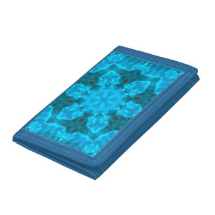 Frosty Ice Blue Snowflake Kaleidoscope Pattern Tri-fold Wallet