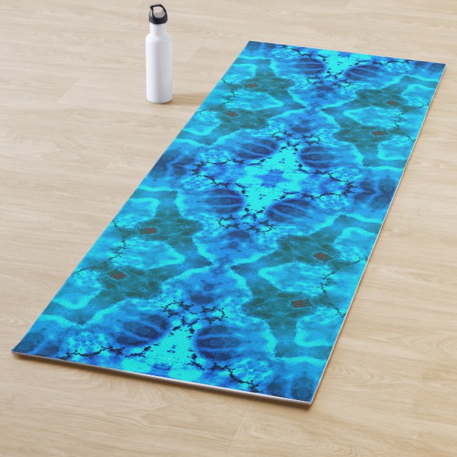Frosty Ice Blue Snowflake Kaleidoscope Pattern Yoga Mat (In Situ)