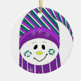 Frosty in Striped Hat and Scarf Ceramic Ornament