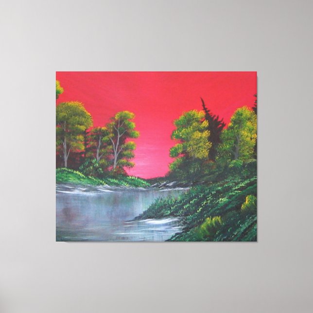Frosty Lake Colorful Red Sunset Canvas Print (Front)
