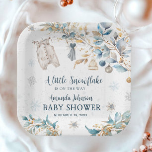 Frosty Little Snowflake Clothesline Baby Shower Paper Plates