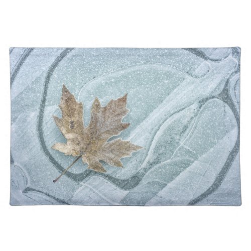 Frosty Maple Leaf Frozen on Ice Cloth Placemat