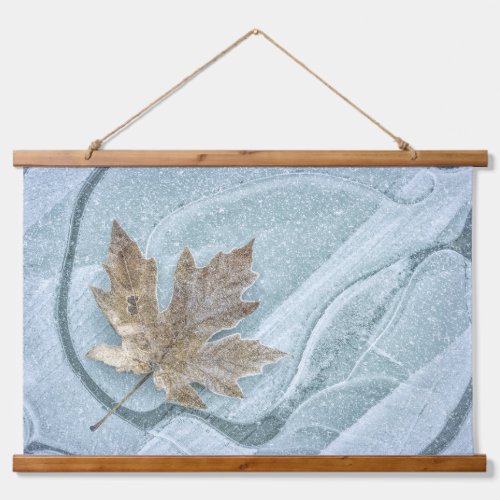 Frosty Maple Leaf Frozen on Ice Hanging Tapestry