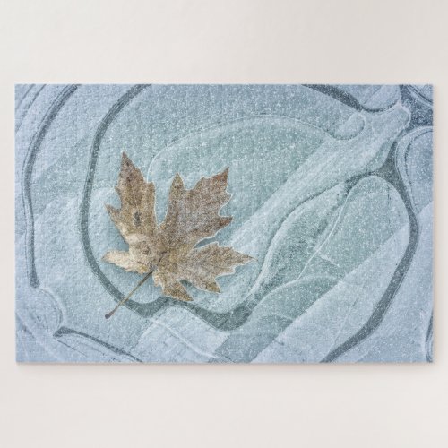 Frosty Maple Leaf Frozen on Ice Jigsaw Puzzle