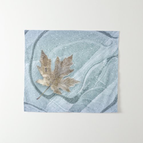 Frosty Maple Leaf Frozen on Ice Tapestry