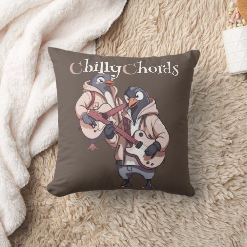 Frosty Melodies Penguin Duo Rocks On Throw Pillow