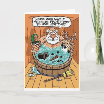 Frosty Melting In Hot Tub Holiday Card by Unique_Christmas at Zazzle